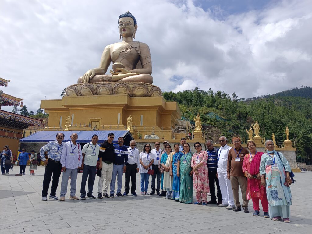 Tourist are standing at Buddha Dordenma at Thimphu, Bhutan